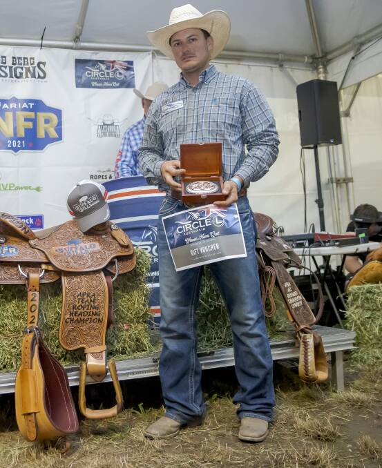 "Unbelievable": Winning the APRA team roping header title was the realisation of a long held dream for former Bendemeer cowboy Brady Smith. Photo: Andrew Roberts - A Roberts Media. 