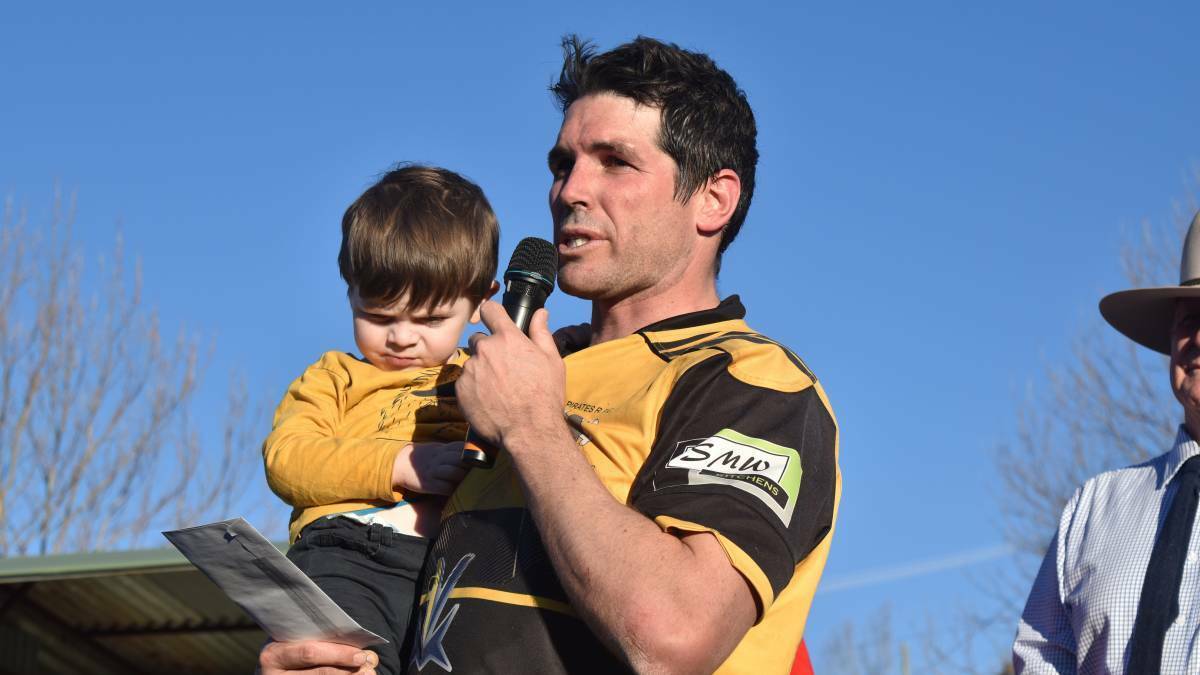 One of the best: Biffin addresses the crowd after being named player of the grand final in 2019.