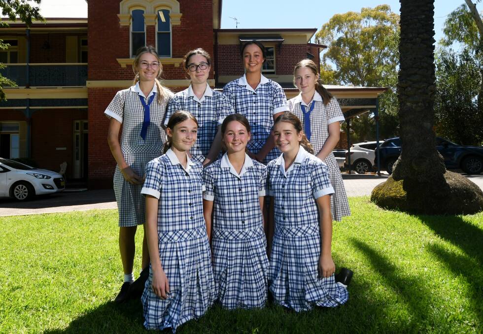 Representative honours: Calrossy's Back (L-R) Amelia Kearney, Bridget Tydd, Olivia Gostelow, Chloe Scicluna, front (L-R) Eliza Kearney, Grace Riggien and Olivia Coombes and Absent: Molly Carriage, Annabel Dalzell, Meg Watson and Lili Beattie will be trialing for berths on the AICES hockey teams in Newcastle this week. Photo: Gareth Gardner 