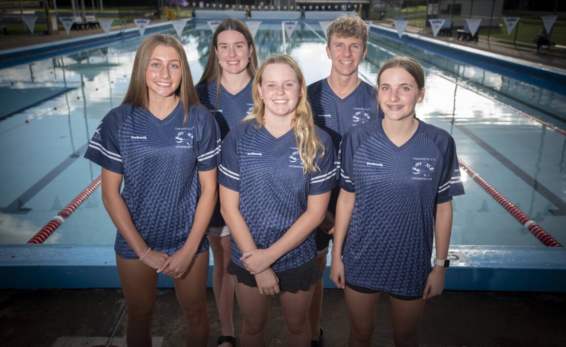 Nationals bound: Tamworth City's (back) Amelia Simm and James Ryan; and (front) Alex Hayes, Ella Fittler and Tilani Smith will begin their nationals campaign in Adelaide on Thursday. Photo: Peter Hardin