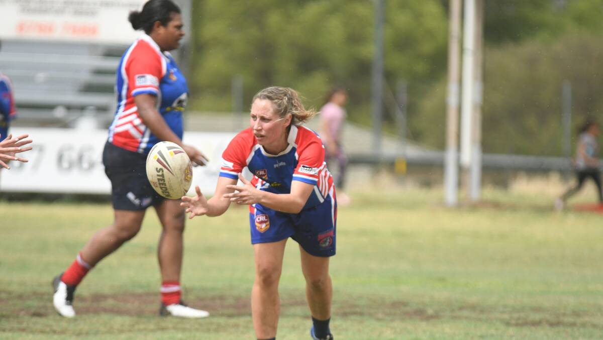 New challenge: Swapping the Gilbert for the Steeden, Sarah Stewart was a handy inclusion for the Bulldogs on Saturday, scoring their first and last tries. Photo: Samantha Newsam