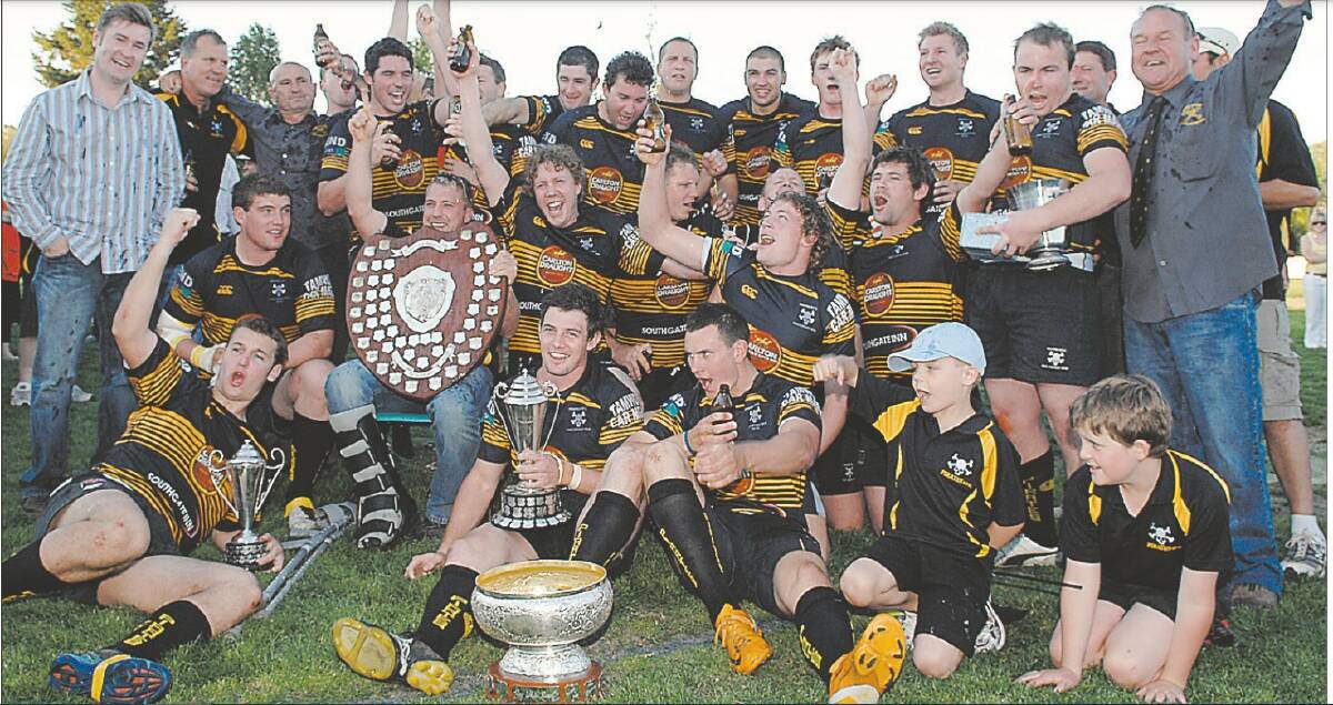 Flashback: A young Turfey (front right) after Pirates' premiership win in 2009. Photo: Rob Chapel