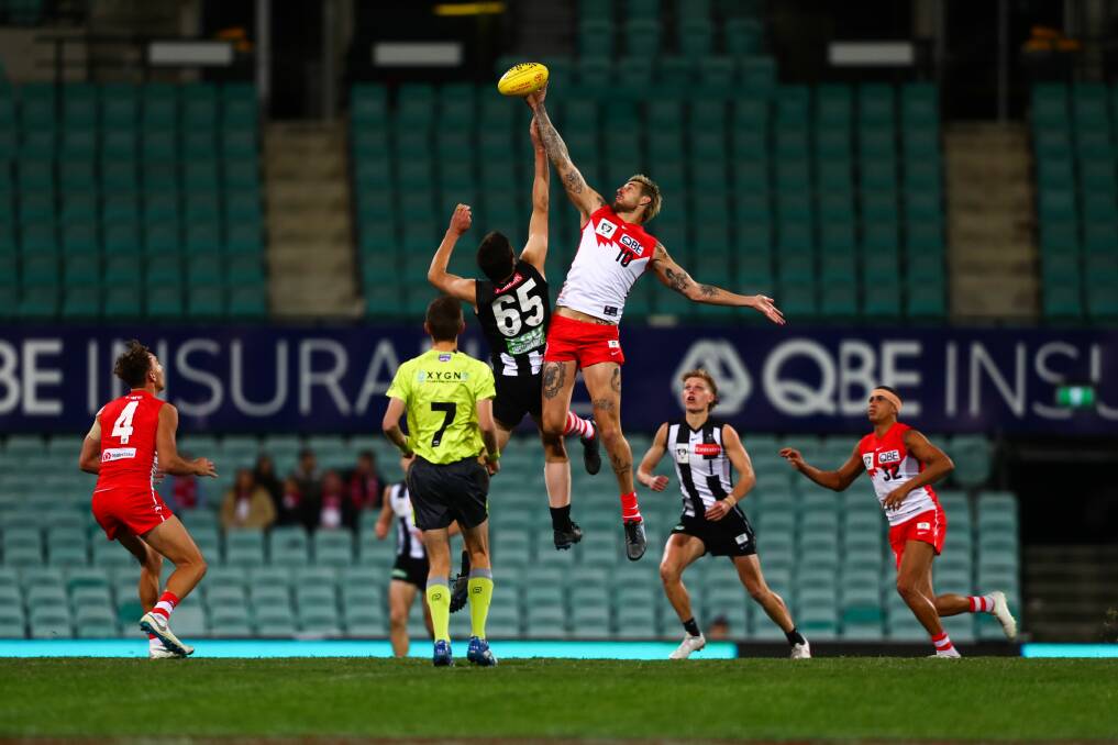Sam Naismith was straight into the action winning the first centre bounce. Photo: Sydney Swans