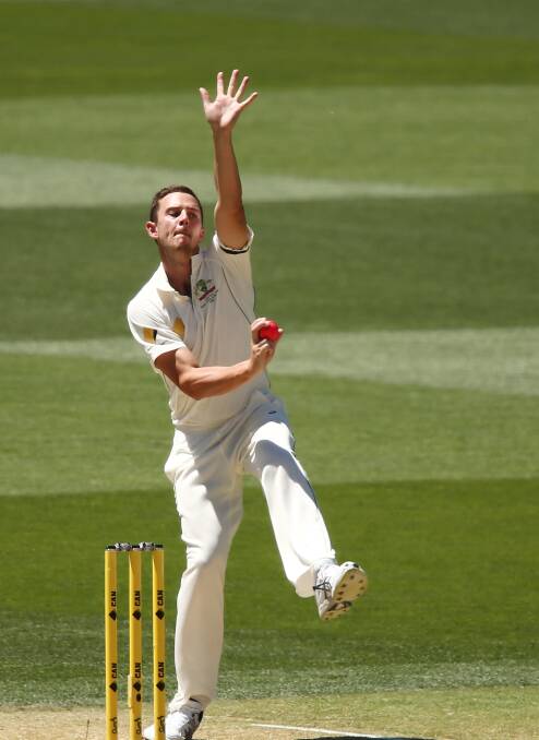 ACTION: Josh Hazlewood bowls during the Test match. Photo: Getty