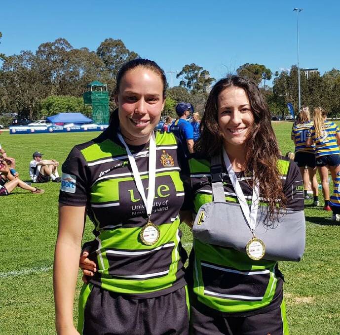Talented pair: Inverell's Rhiannon Byers and Maya Stewart were named in the team of the just-completed Uni 7s Series. Photo: Sport UNE Facebook