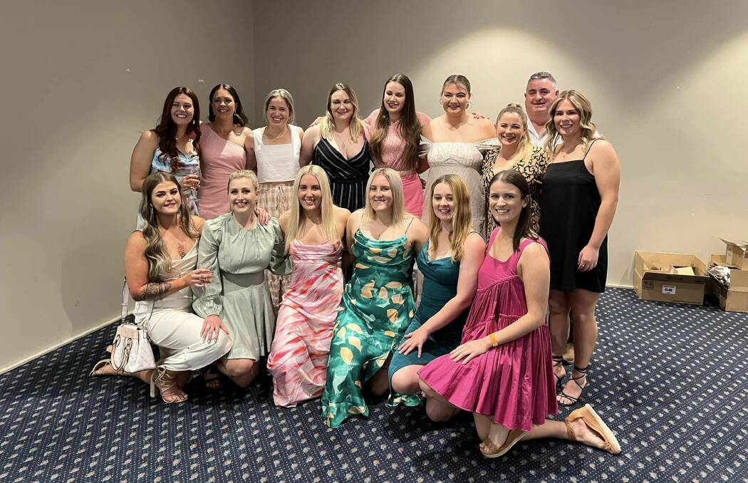 Leonard (back fourth from right) with her fellow Magpies women's team-mates at the club's recent presentation. Picture Tamworth Rugby Union Sporting Club Facebook