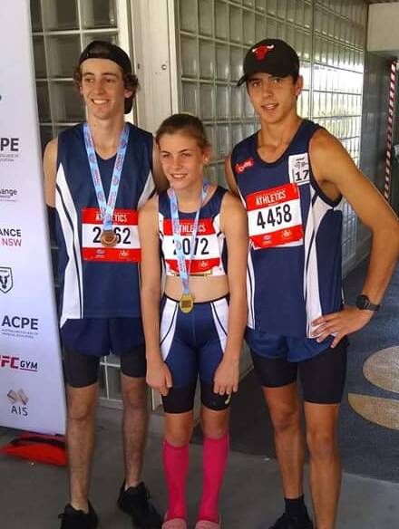 Top effort: Callum Dear, Isabella Wall and Charlie Osland were part of the Tamworth Little Athletics contingent that competed at the state junior champs on the weekend.