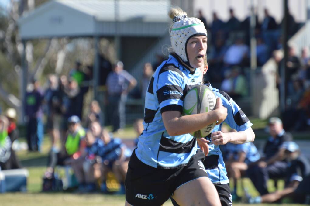 Narrabri captain races away to score for the home side after Pirates kick-off went virtually straight to her. Photo: Samantha Newsam