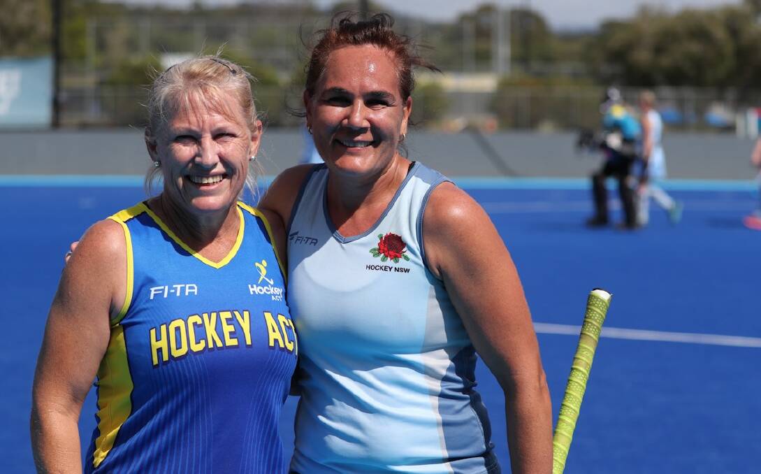 From team-mates to rivals: Flames' Robyn Evans and Naomi Spark faced off a couple of times at the recent women's masters nationals with both playing for different states. Photo: www.sportspics.com.au