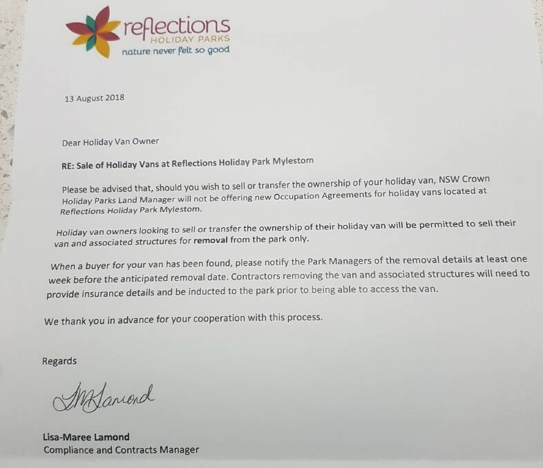 Begone and take your van with you – local retirees receive letter from holiday park
