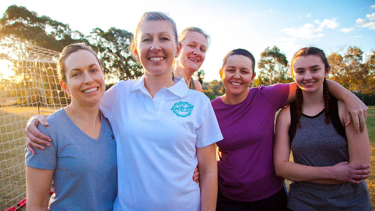 Kick-On for Women project officer Michelle Forbes (second from the left) with Kick-On for Women participants. The program launches in Moree on October 21. Photo: supplied.