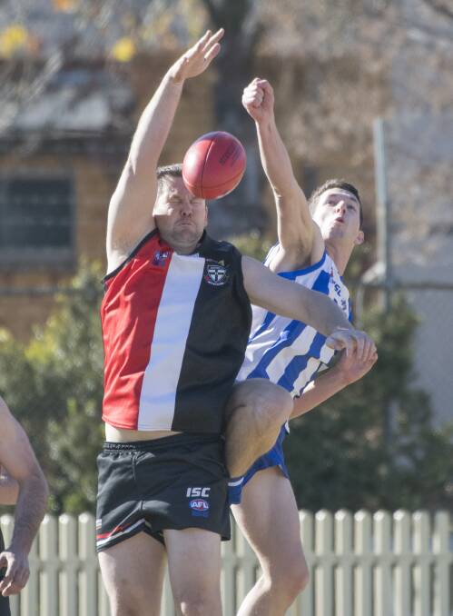 ONE STEP CLOSER: Justin Pay and the Inverell Saints are in prime position to return to the AFL North West grand final, after claiming the minor premiership. Photo: Peter Hardin.