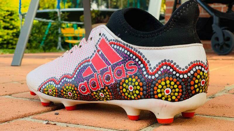 One of the designs Lena Smith did for a Boars player's boots. Photo: Moree Boars RLFC.