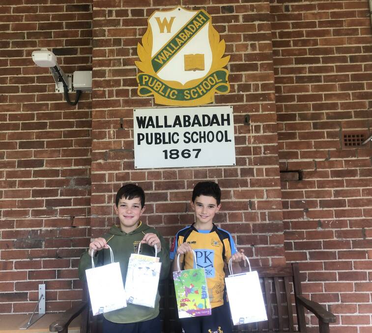 Henry and Archie Teague were at Wallabadah Public School and helped take the activity bags council delivered inside, ready for distribution. Photo: supplied
