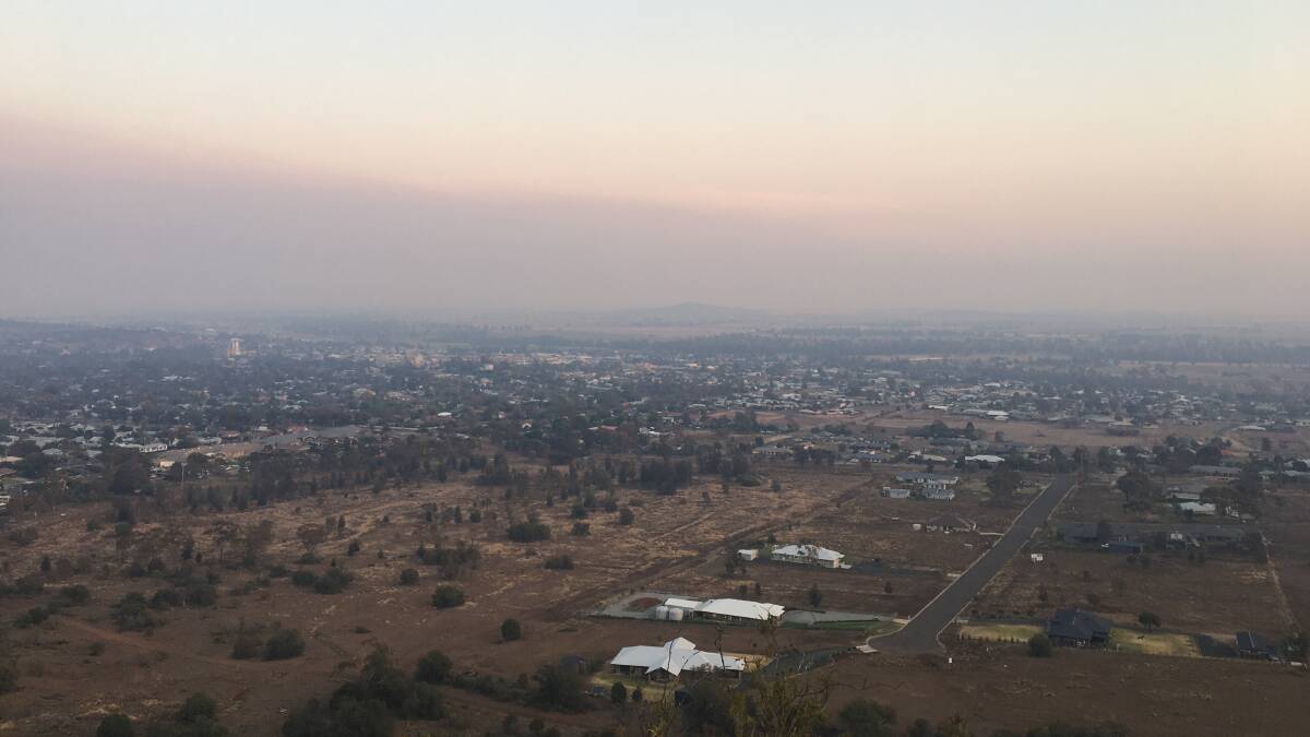 The smoke from the fire at Mount Kaputar National Park in Narrabri created a haze over Gunnedah, as seen from Porcupine Lookout this week. Photo: Marie Hobson
