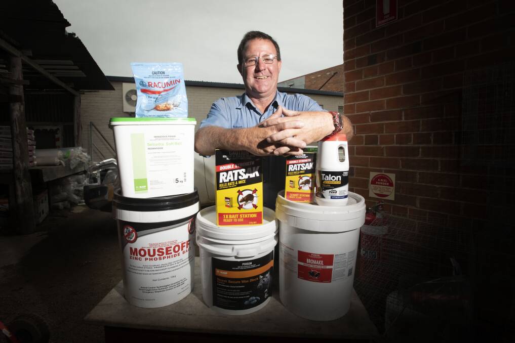 SHORT SUPPLY: Collins Bros' partner Rob Collins with a selection of mouse baiting products. Photo: Peter Hardin
