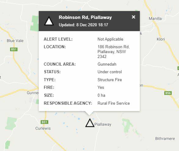 The alert on Fires Near Me. Image: NSW RFS Fires Near Me