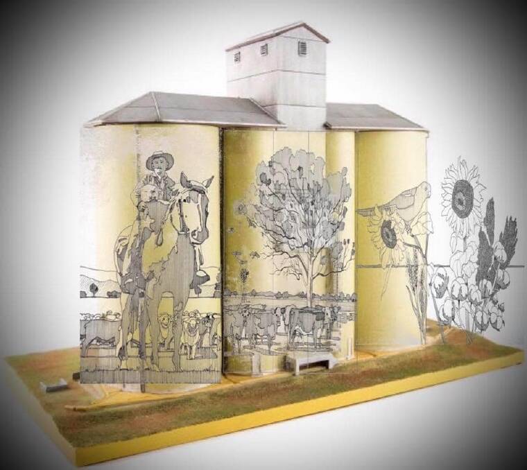 A concept drawing for the Quirindi silo art. Image: Peter Mortimore