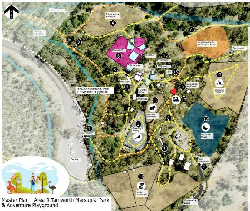 The draft plan for the Tamworth Marsupial Park. Plans for the other 10 areas of the precinct can be found online. Image: Tamworth Regional Council