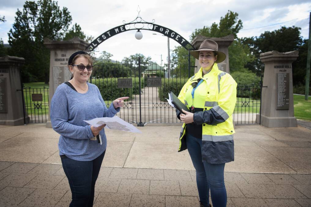 FINE DETAILS: Tamworth RSL Sub-Branch president Jayne McCarthy and Tamworth Regional Council's Angela Webb discuss COVID safety plans for the services. Photo: Peter Hardin