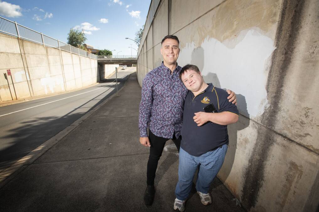 BIG IDEAS: Pat Burrows wants to see the Murray Street underpass brightened up. He's pictured here with Aaron Hemmings. Photo: Peter Hardin