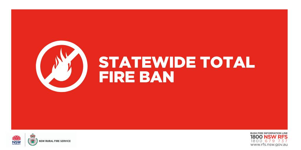 There is a total fire ban in place for the whole state on Monday and Tuesday, as the state government declares a state of emergency. Photo: NSW RFS