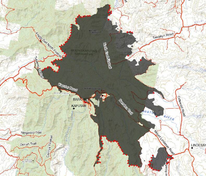 The latest burn map as of Tuesday morning. Map: NSW RFS