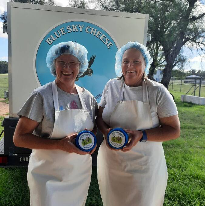 Ready for release: Blue Sky Cheese - Handmade in Mendooran founder Deb Kiem and new assistant cheesemaker Allison Martin with the Warrumbungle Wensleydale to be launched this week. Photo contributed. 