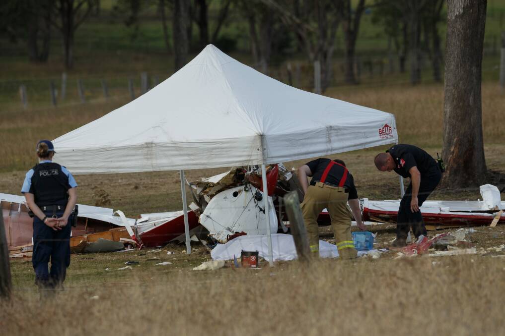 The scene of a fatal plane crash at West Maitland in 2020. Investigators have since found that the crash was most likely caused by a damaged oil cooler. Picture: Max Mason-Hubers