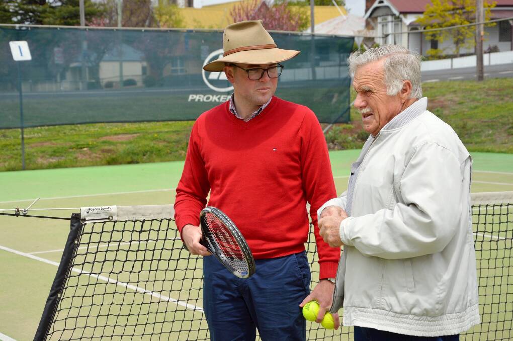 PLAYING DOUBLES: Northern Tablelands MP Adam Marshall and President Peter Haselwood at the tennis courts.
