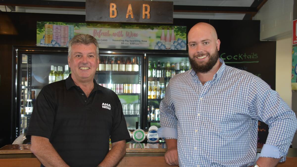 MAKING BARS SAFE: John Green, AHA (NSW) director of policing and regulations, and Liquor Accord chairperson Mitch Shaw are bringing the "Ask for Angela" campaign to Armidale. "It is important that patrons can come out to our venues and feel safe meeting people they don’t know," Mr Shaw said. Photo: Nicholas Fuller