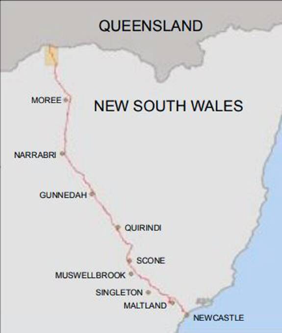 Route: The proposed NSW leg of the Hunter Gas Pipeline project.