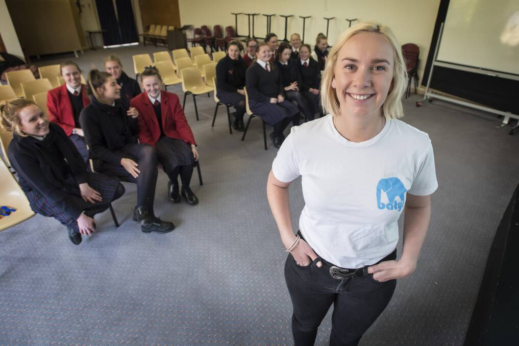 GIVING VOICE: batyr speaker Claudia Powell talked mental health with Year 11 Calrossy students in Tamworth this week. Photo: Peter Hardin