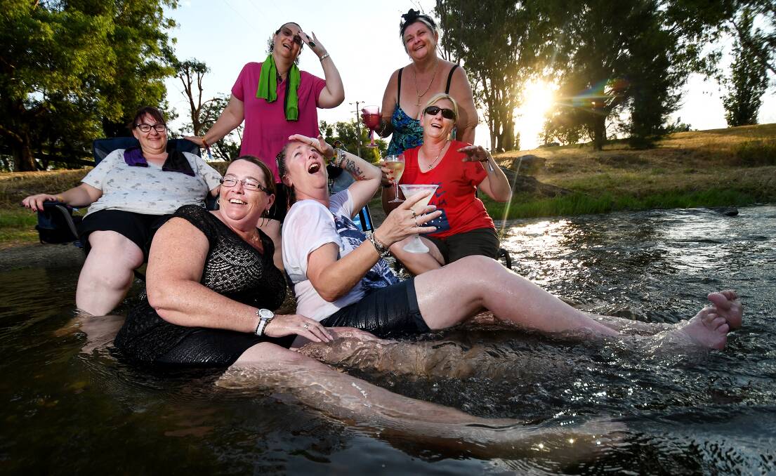 HOW APPEALING: Gale Moynihan, Annie Staple, Chris Cleary, Val Dakkache Gilford, Colleen Gilford and Natasha Chapman opted for the Peel River rather than Peel Street on Australia Day. Photo: Gareth Gardner 260119GGC07