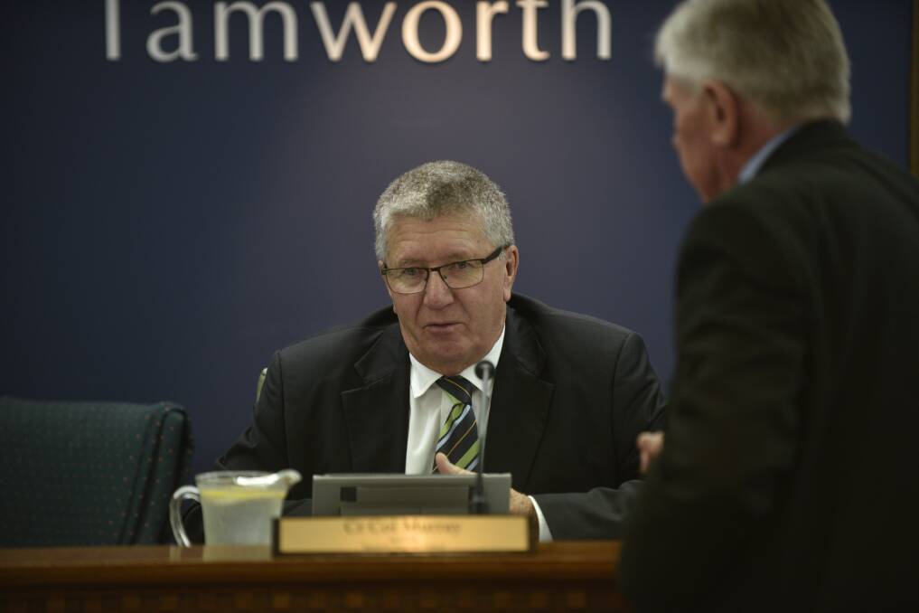 FLYING HIGH: Mayor Col Murray talks with deputy Phil Betts before this week's council meeting. Photo: Jacob McArthur