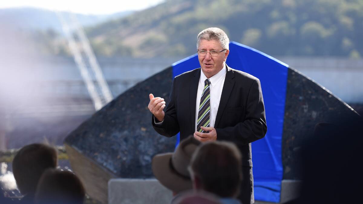 HERE WE ARE: Tamworth mayor Col Murray at the opening of the expanded Chaffey Dam in 2016. Photo: Gareth Gardner 060516GGA07