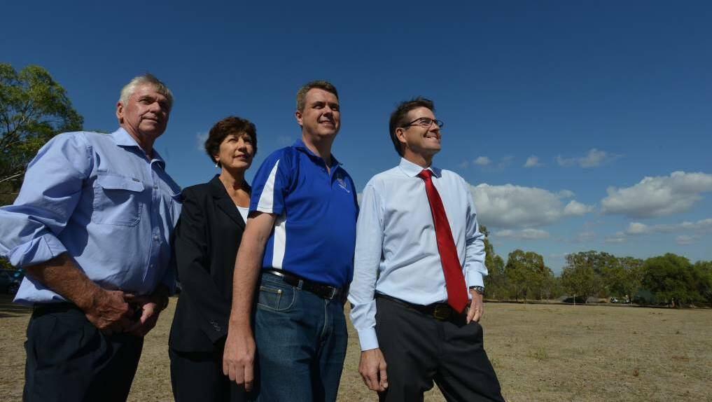 TAKE OFF: Tamworth councillors Phil Betts and Helen Tickle with Leigh Tschirpig and Tamworth MP Kevin Anderson. Photo: Jamieson Murphy