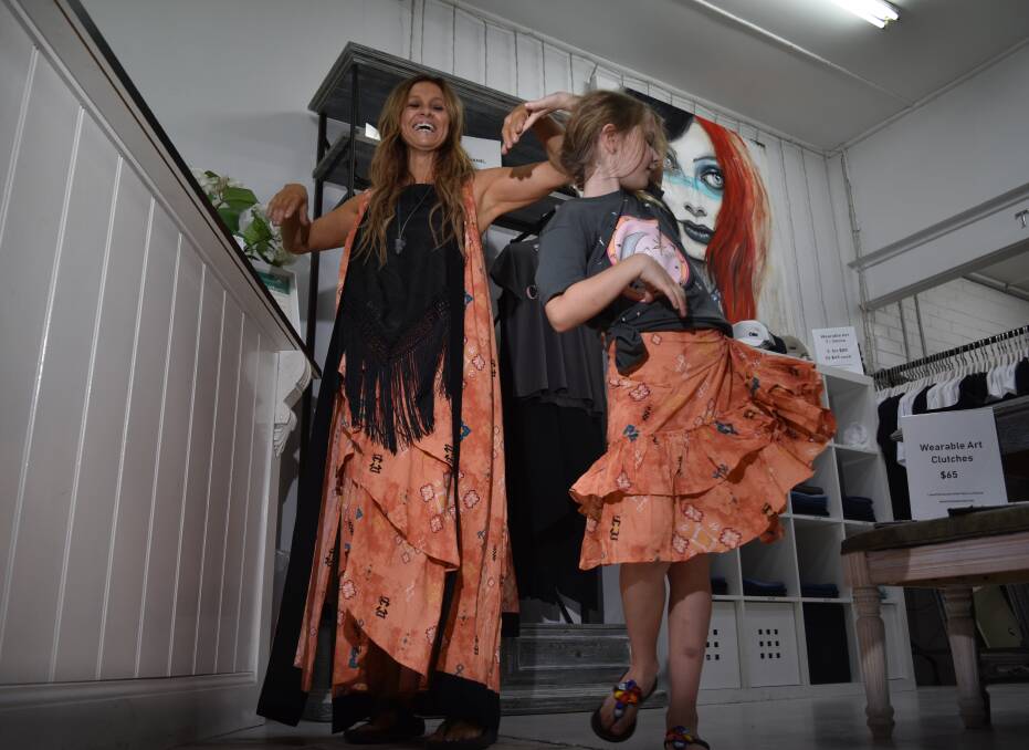 IN A SPIN: Kasey Chambers with daughter, Poet, who played design consultant and decreed all the dresses needed to be able to twirl. Photo: Ben Jaffrey 20200120BJD09