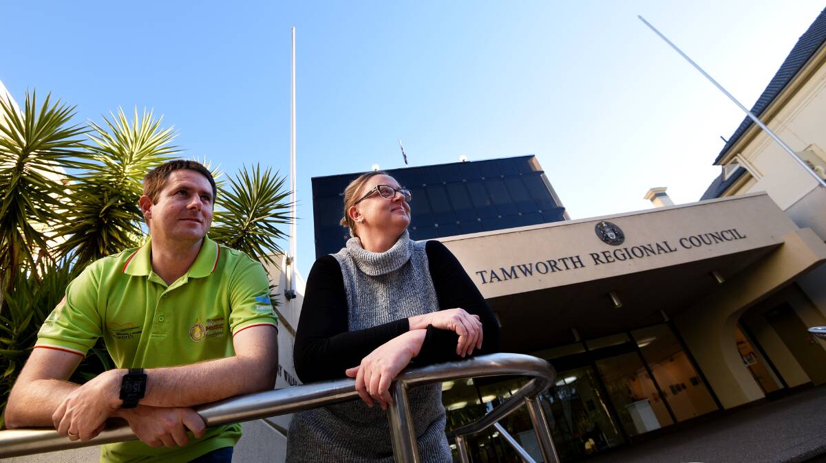 UNDER THE SUN: Tim Hurcum and Tracey Carr from council's sustainability unit have been chipping away at a switch to solar for Tamworth. photo: Gareth Gardner