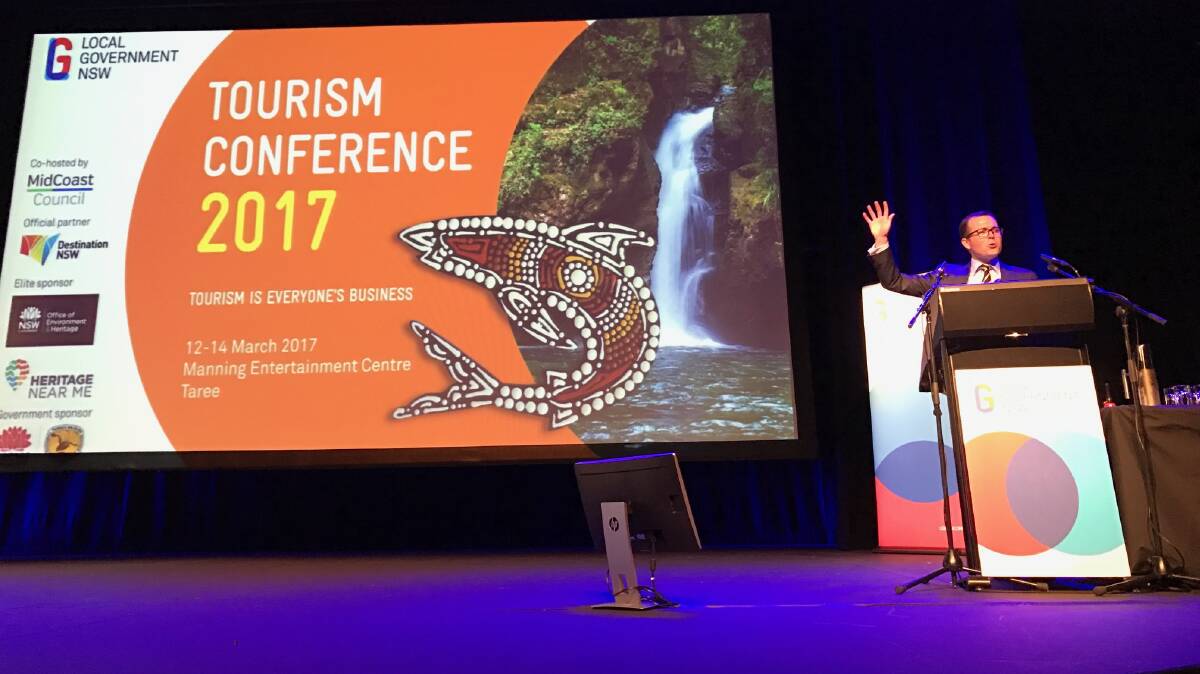 OPPORTUNITY: NSW Minister Adam Marshall addressing this year's toursim conference.