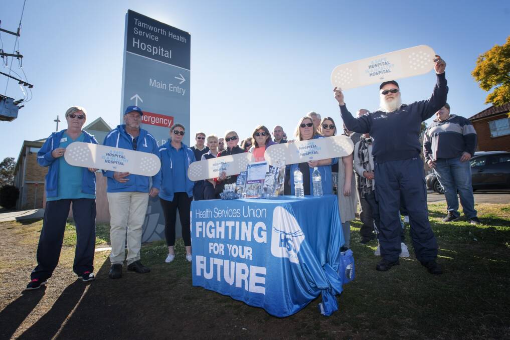 CURE SOUGHT: Tamworth hospital workers joined in a statewide Health Services Union strike calling for safer working conditions. Photo: Peter Hardin 010819PHA009