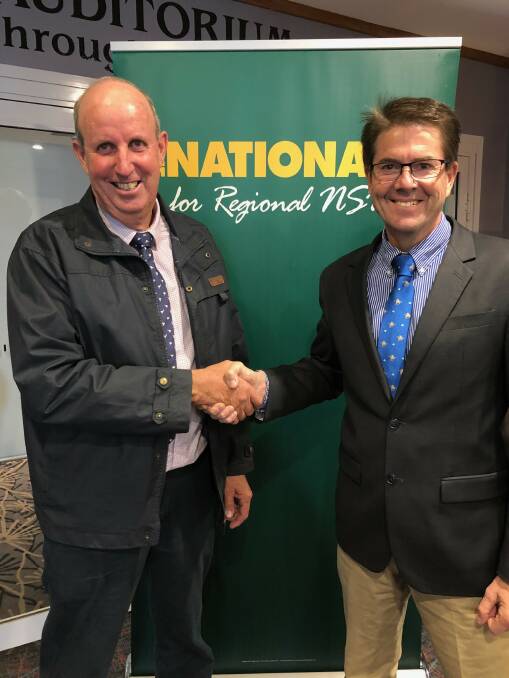 ONE MORE YEAR: Bede Burke, pictured with Tamworth MP Kevin Anderson, has been returned as NSW Nationals chairman for a fifth term. Photo: Supplied