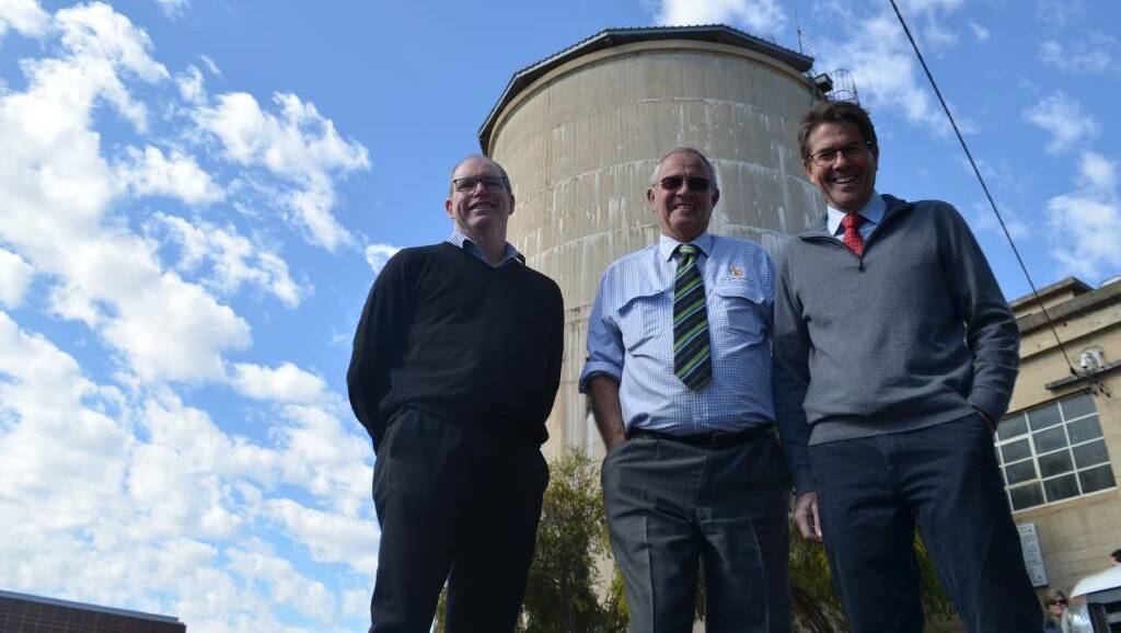 EASY DOES IT: Tamworth council water director Bruce Logan, councillor Jim Maxwell and MP Kevin Anderson at the old Manilla treatment plant. Photo: Chris Bath