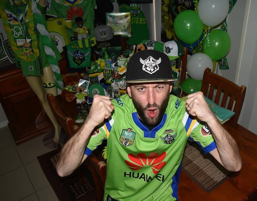 GREEN POWER: Brendon Farr has been a mad Raiders' fan for as long as he can remember and he will be trekking to Sydney for the grand final. Photo: Ben Jaffrey 20191003BJA10