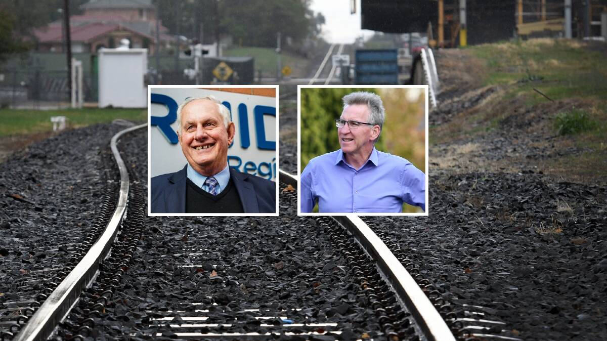 ON TRACK: Armidale councillor Ian Tiley (left) was a detractor, but Albury mayor Kevin Mack and his council have signed on.