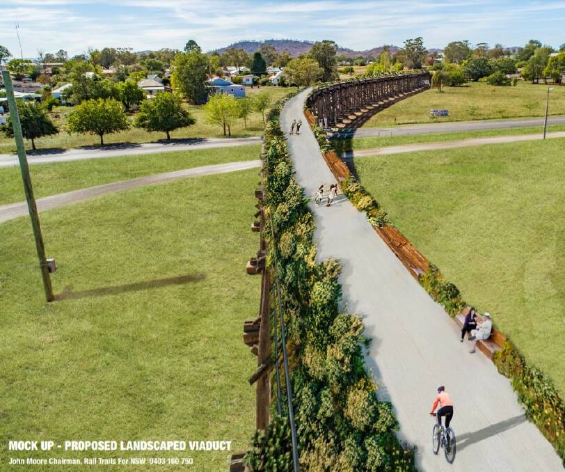WALK THIS WAY: A mock-up of a hypothetically upgraded Manilla viaduct inspired by the New York high line rail trail. Photo: Supplied