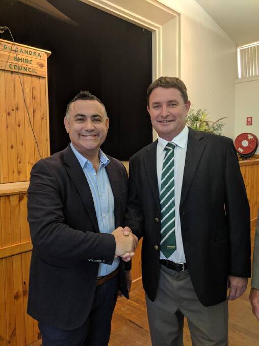 IN THE RUNNING: Deputy Premier John Barilaro with the Nationals' pre-selected Barwon candidate Andrew Schier