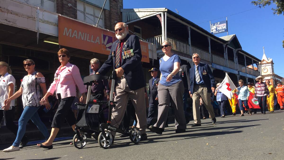 FEET OF STRENGTH: Veterans, civilians and other officers marched down Manilla Street commemorating Anzac Day. Photo: Jacob McArthur