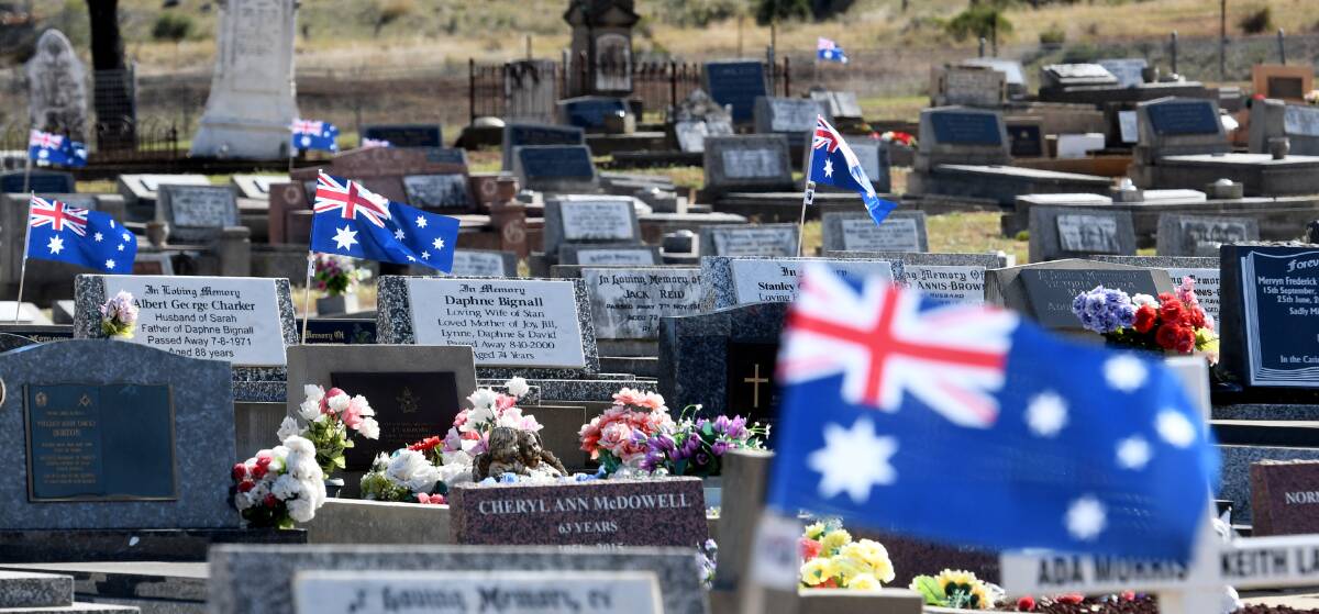 MARKED: The Manilla RSL Sub-branch has commemorated graves of ex-service people with Australian flags ahead of Anzac Day. Photo: Gareth Gardner 230418GGC001
