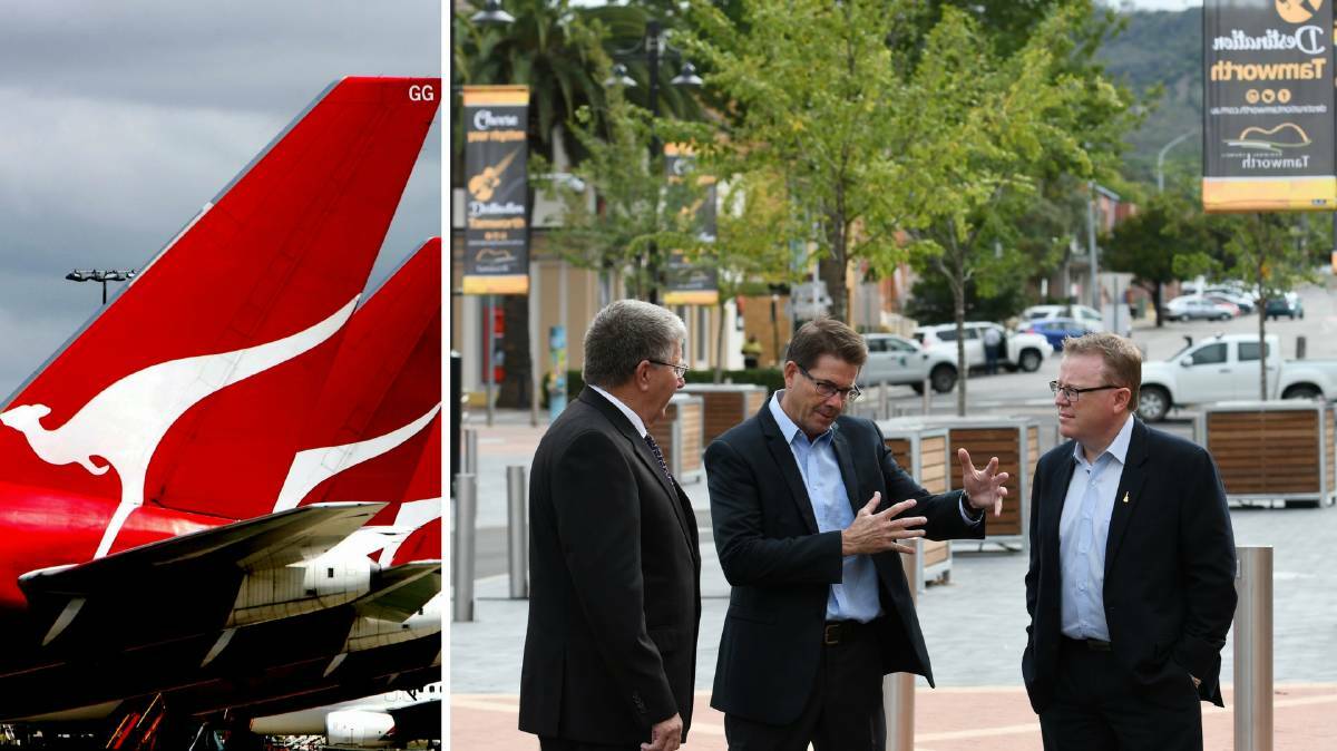 BATTLE PLAN: Tamworth Regional Council mayor Col Murray and general manager Paul Bennett talk with Tamworth MP Kevin Anderson about securing the Qantas pilot academy.